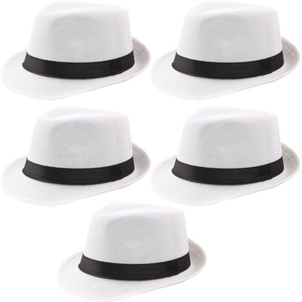 5 Pack Short Brim Fedora Classic Summer Beach Sun Hat Panama Cap for Men Women